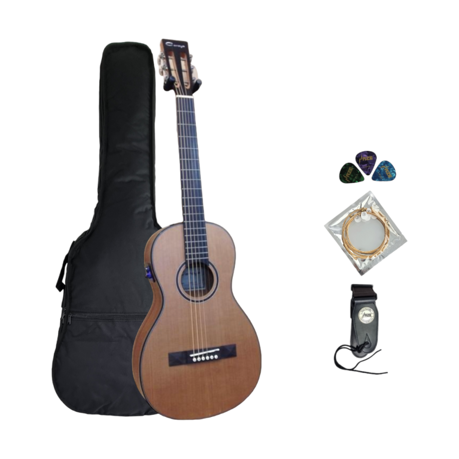 Caraya Parlor-610 Electric-Acoustic Guitar EQ Natural Matt+Free